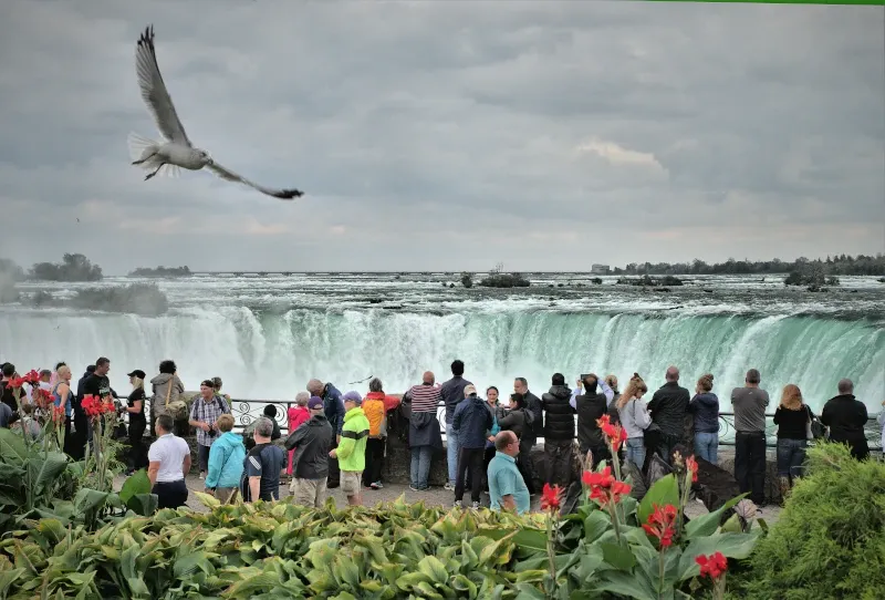 Touristen beim Sightseeing an den Niagara Falls